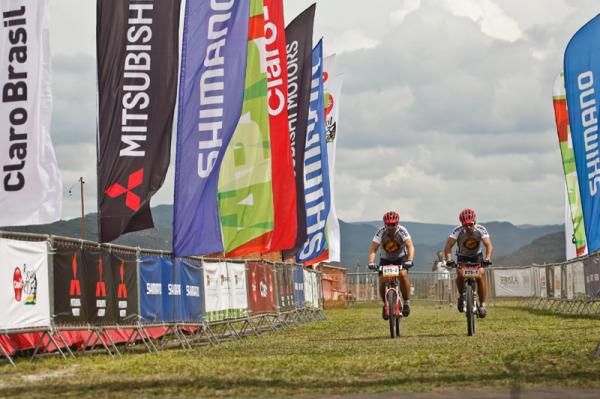 Riders approach the finish line.