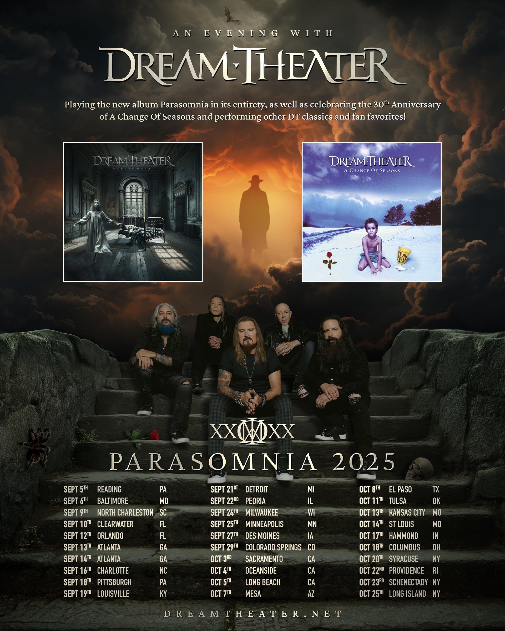 Dream Theater Parasomnia 2025 US tour poster