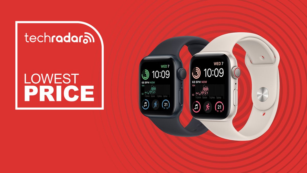 Apple Watch SE on a red background 