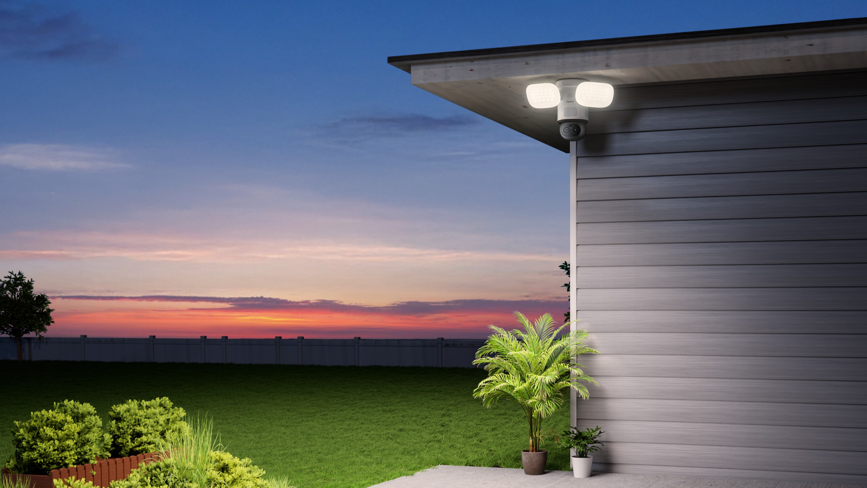 Reolink TrackFlex Floodlight WiFi camera mounted on exterior wall