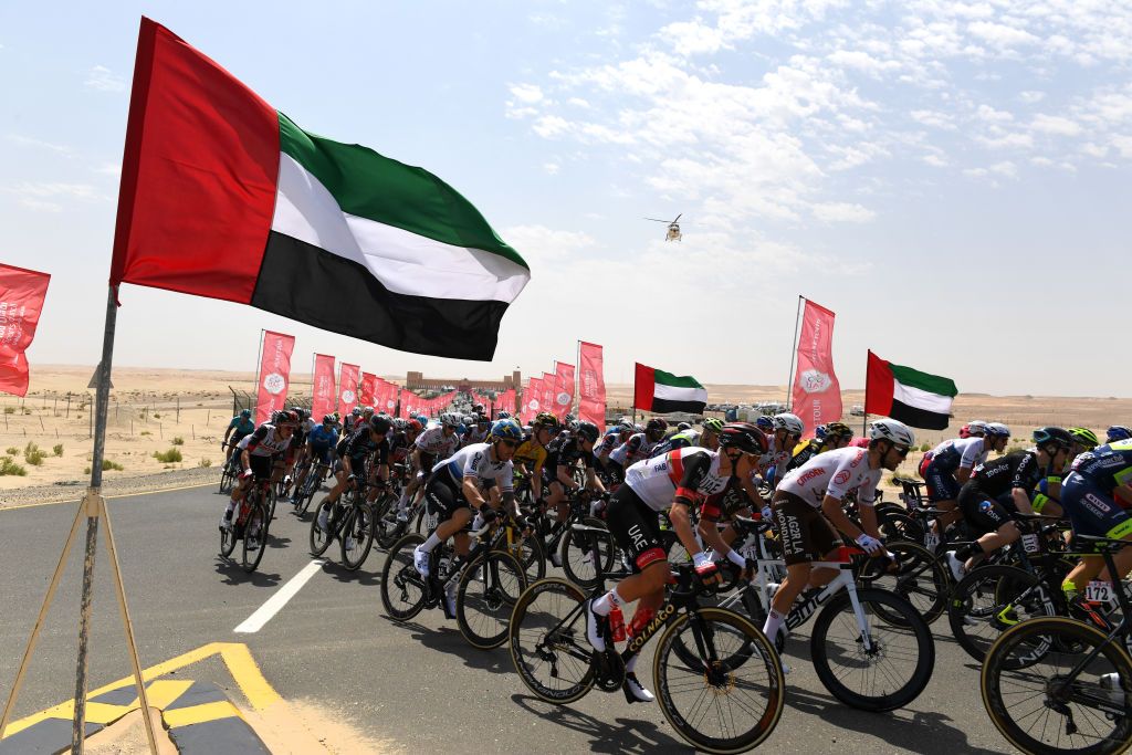 Tadej Pogačar (UAE Team Emirates) among the peloton during the 2021 UAE Tour