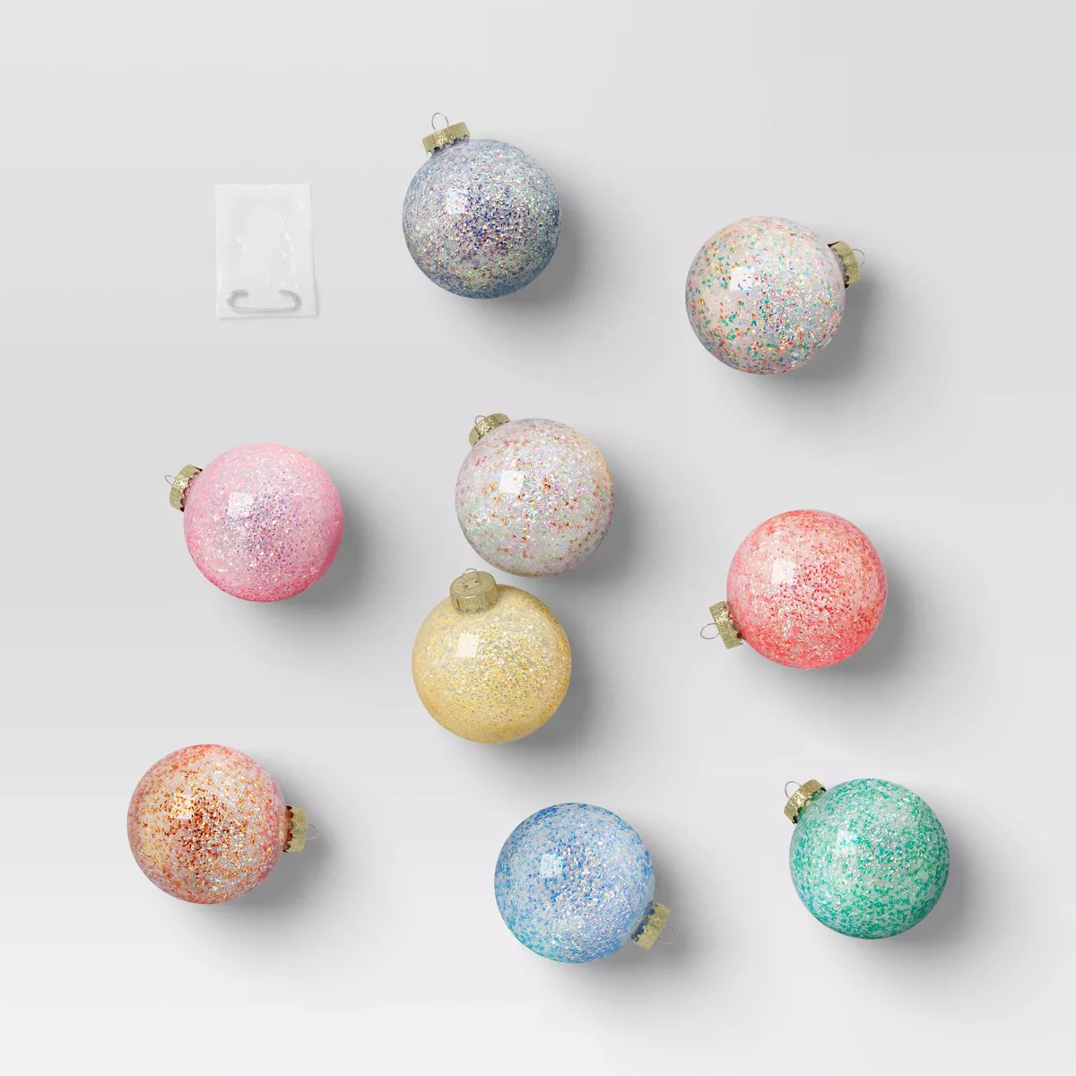 9ct Shatterproof Mess-Free Glitter Christmas Tree Ornament Set Bright Colorful Mix - Wondershop&amp;trade;