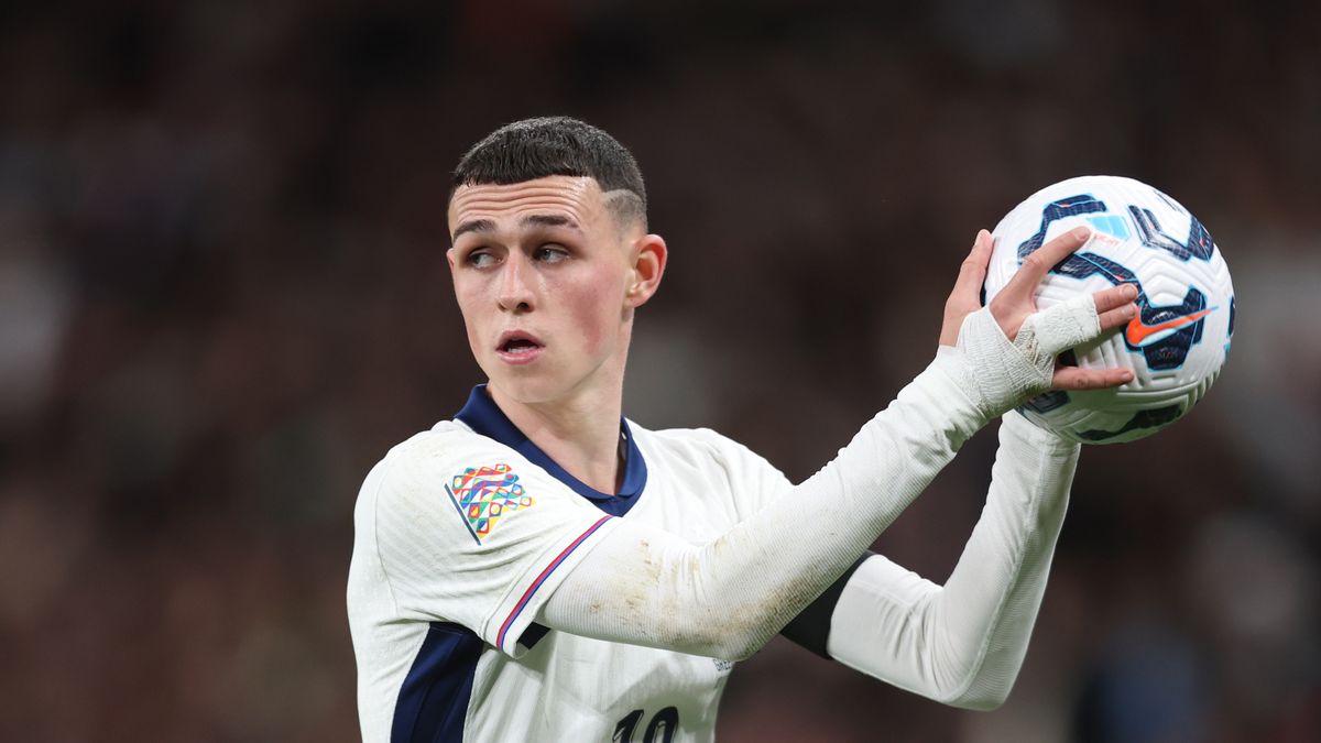  England&#039;s Phil Foden prepares to throw the ball during ahead of the Finland vs England UEFA Nations League 2024/25 game