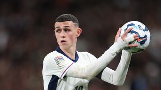  England&#039;s Phil Foden prepares to throw the ball during ahead of the Finland vs England UEFA Nations League 2024/25 game