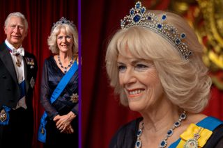 Waxwork of Queen Camilla at Madame Tussauds alongside King Charles waxwork
