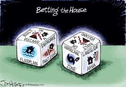 Political cartoon U.S. betting house natural disasters