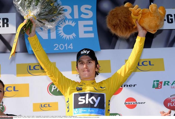 Race leader Geraint Thomas (Sky)