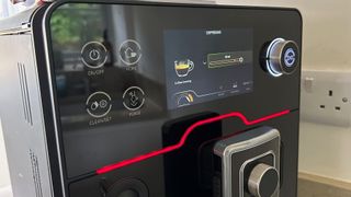 Gaggia Accademia close up of controls and display screen making espresso