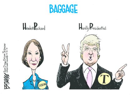 Political cartoon Trump Fiorina HP Baggage