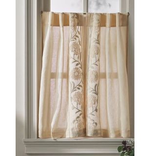 Embroidered Manette Cotton Linen Sheer Café Curtains