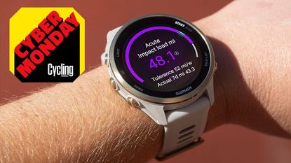 Details of the Garmin Forerunner 970 smartwatch with the Cycling Weekly Cyber Monday logo