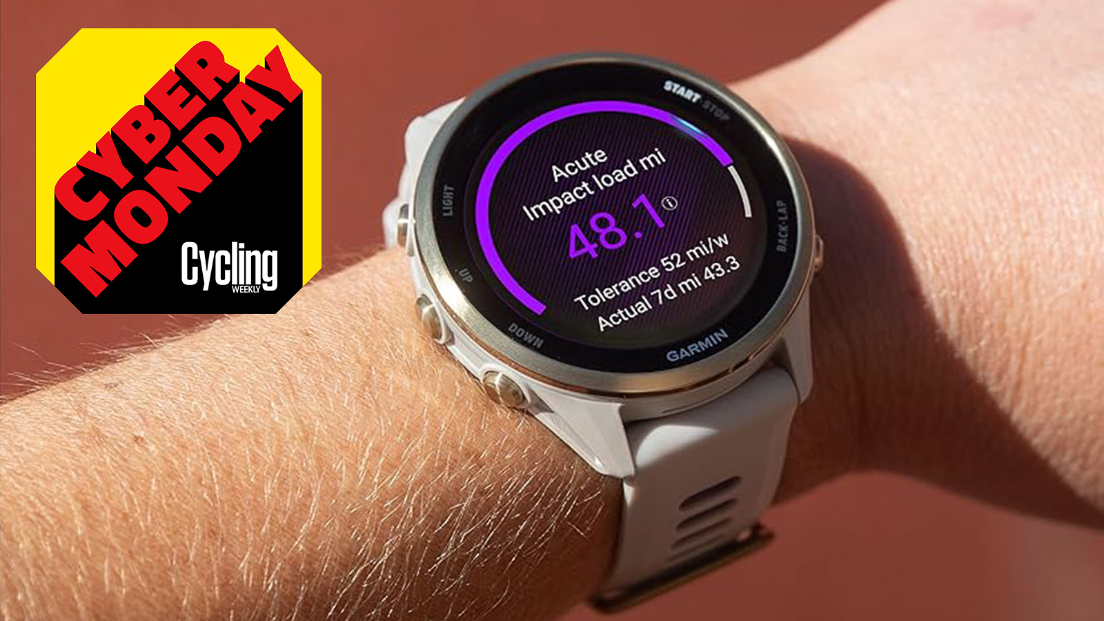 Details of the Garmin Forerunner 970 smartwatch with the Cycling Weekly Cyber Monday logo