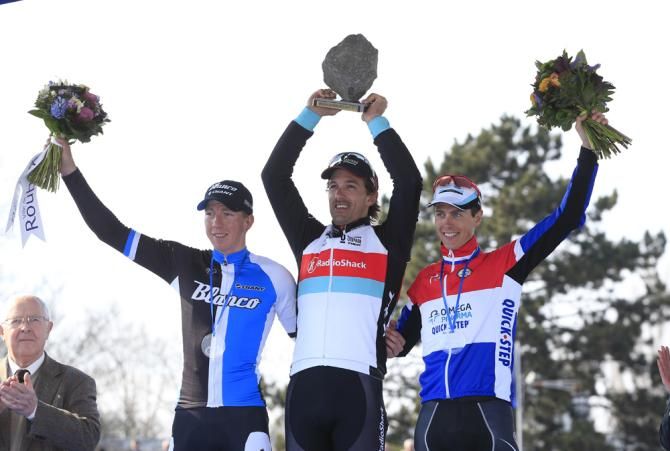 2013 Paris-Roubaix podium: Vanmarcke, Cancellara and Terpstra