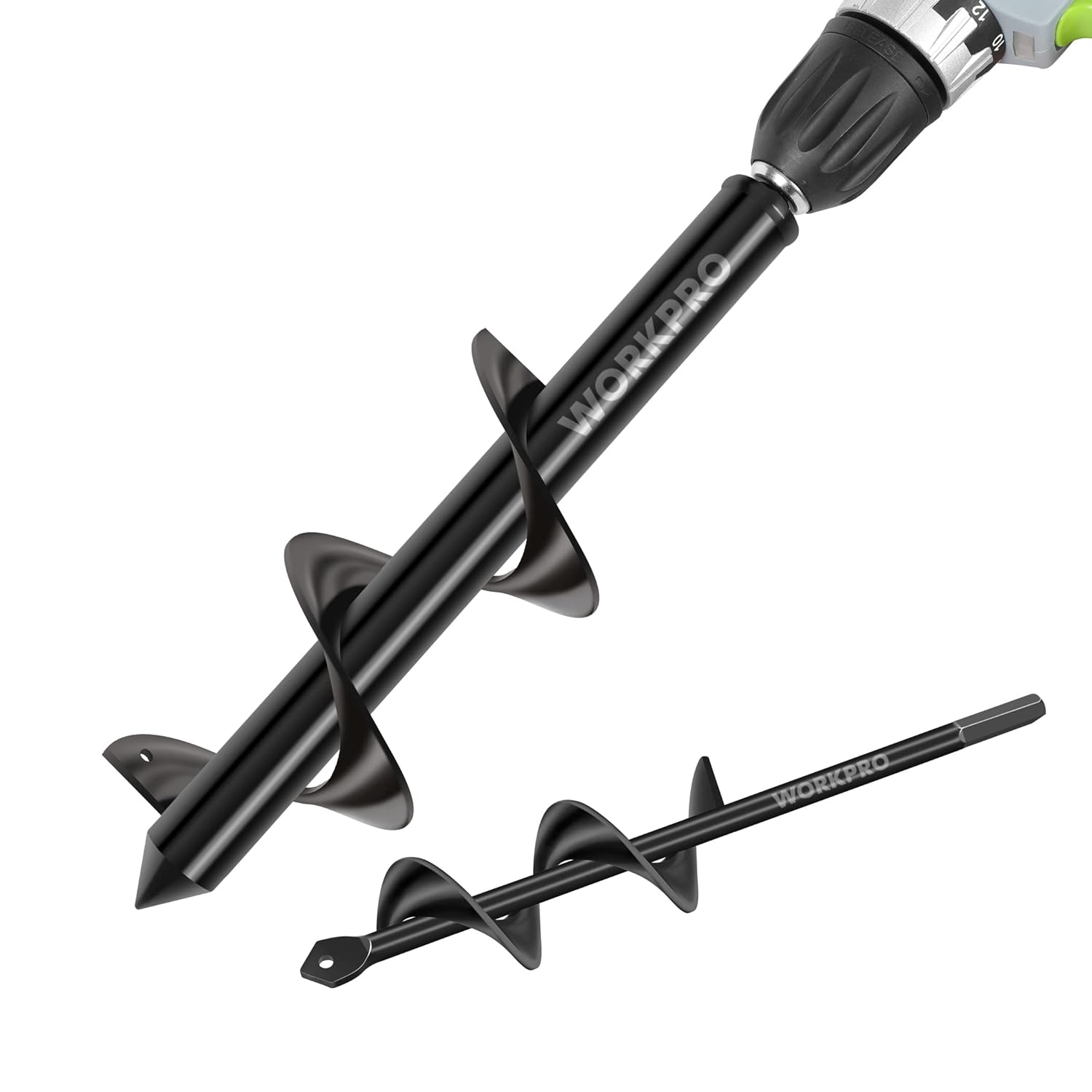Workpro Auger Drill Bit Set With Hex Drive 2-Piece, Garden Post Hole Digger for Planting Bulbs Seedlings, 4x22cm 8x30cm