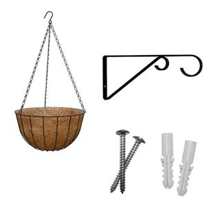 Panacea Basic Black Round Coco Liner & Metal Frame Hanging Basket with tools