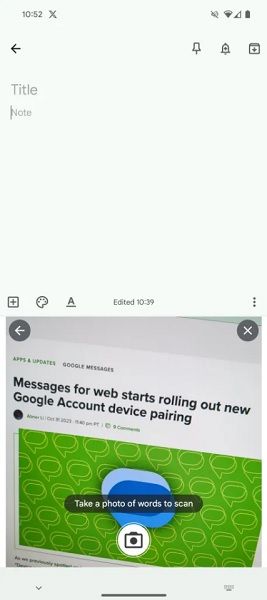 Using "Scan text" will prompt users to snap a photo of the words they'd like to scan.