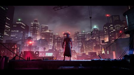 Phyre stands in front of Seattle in Vampire: The Masquerade - Bloodlines 2