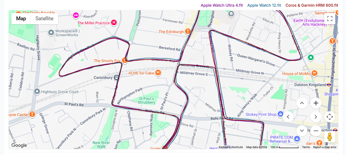 GPS Tracks Apple Watch vs
