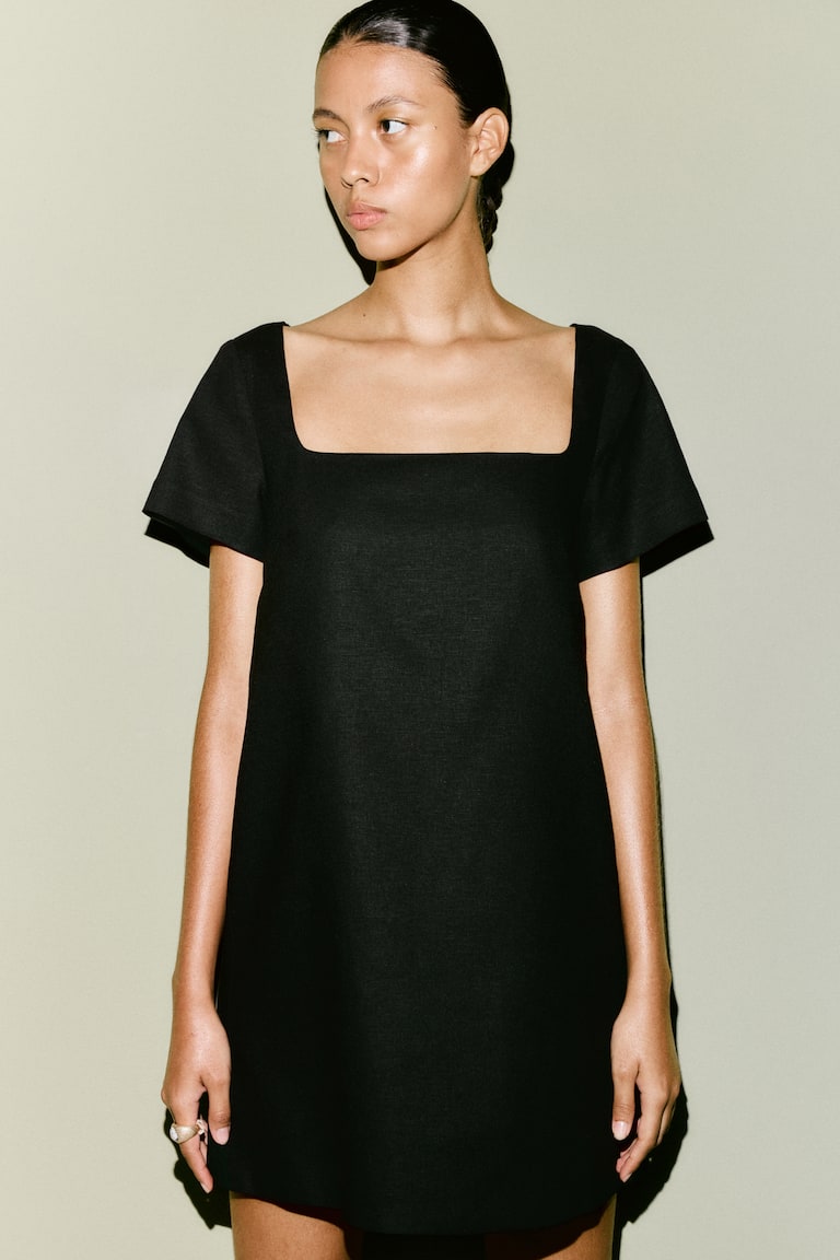 Linen-Blend Shift Dress