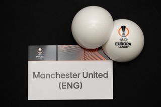 A detailed view of the card of Manchester United ahead of the UEFA Europa League 2022/23 Quarter-finals and Semi-finals Draw at the UEFA Headquarters, The House of the European Football, on March 17, 2023, in Nyon, Switzerland.