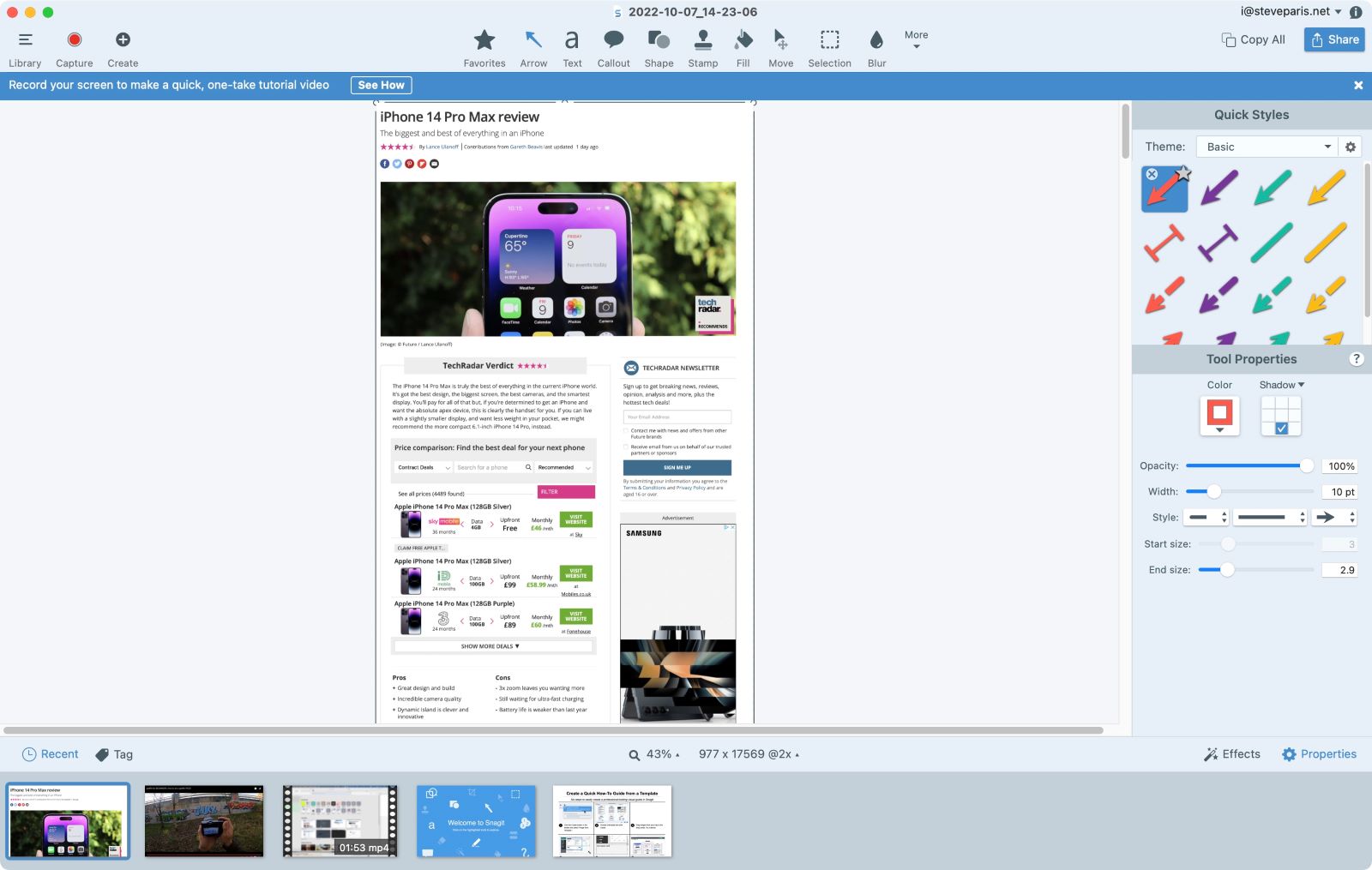 Screenshot of screen recorder Snagit by TechSmith