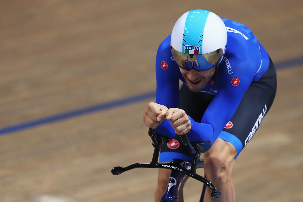Davide Plebani of Italy competes in the Men's Individual Pursuit Qualifying race on day two of the UCI Track Cycling World Championships