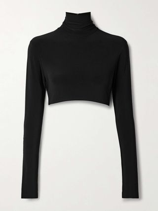 Cropped Stretch-Jersey Turtleneck Top