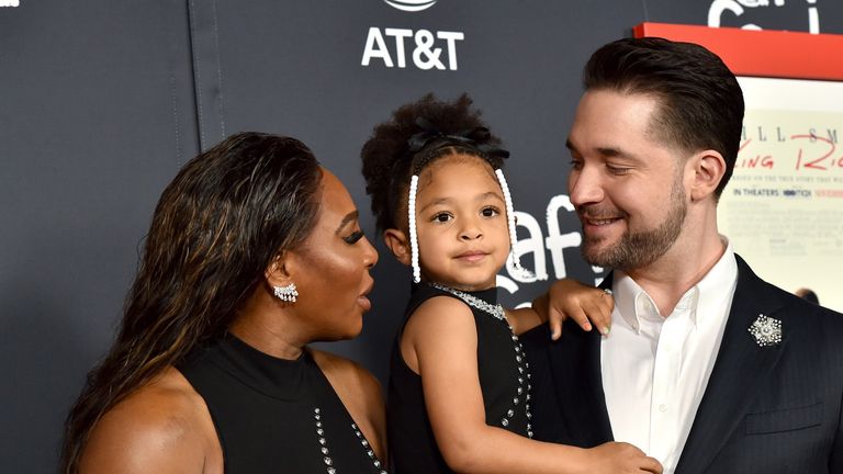 Serena Williams, Alexis Olympia Ohanian Jr. and Alexis Ohanian attend the 2021 AFI Fest - Closing Night Premiere of Warner Bros. "King Richard" at TCL Chinese Theatre on November 14, 2021