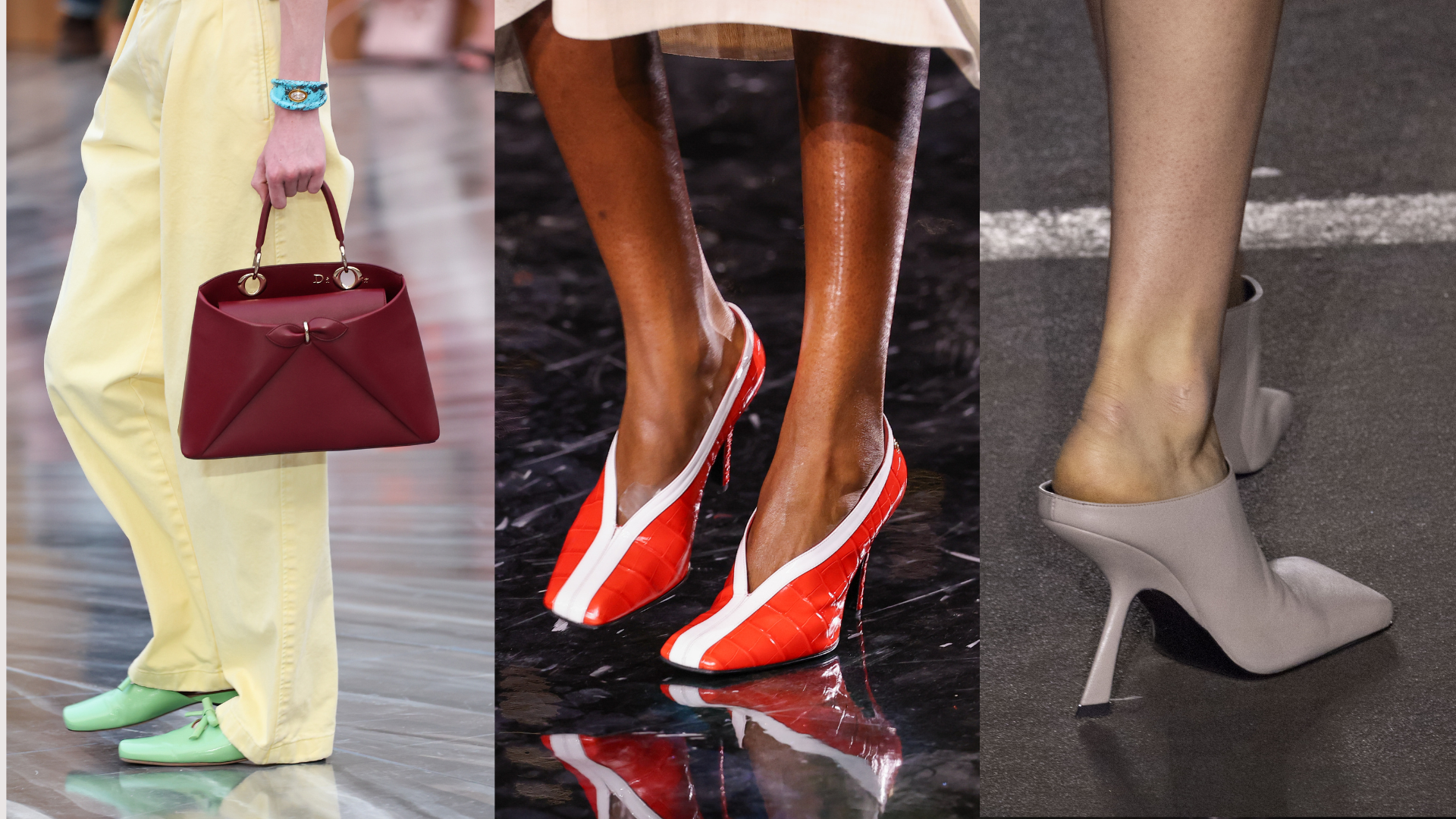 Chanel, Dior and Mugler square toe shoes.