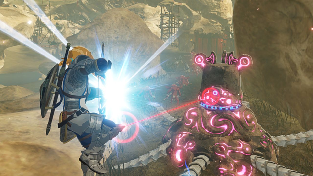 Link fighting a Guardian in Age of Calamity.