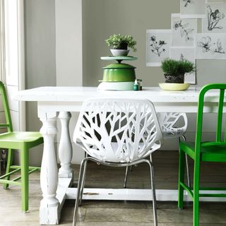 green and white dining room