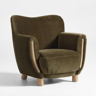 Olive green accent armchair.