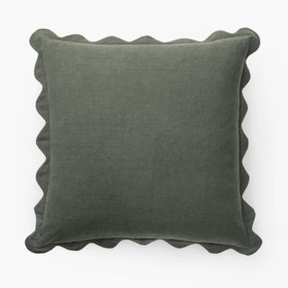 Green velvet scalloped pillow