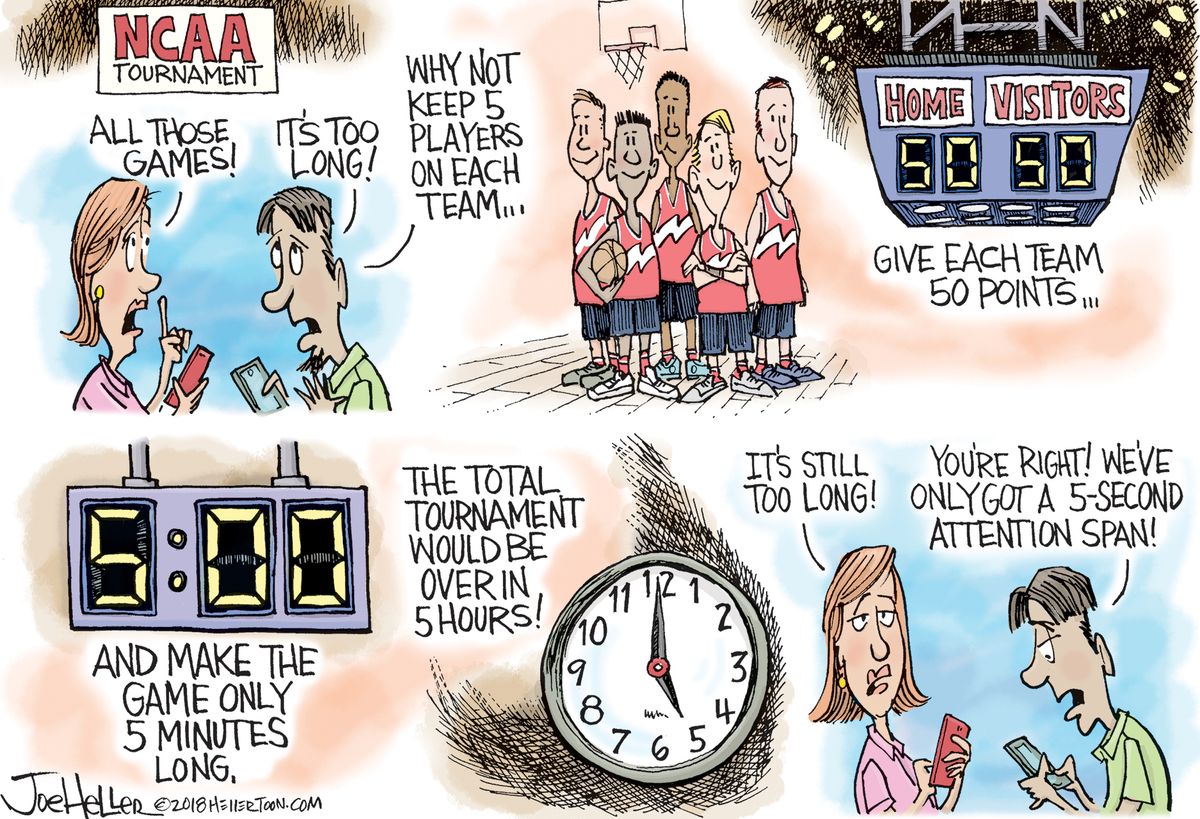 Editorial cartoon U.S. March Madness viewer attention span | The Week