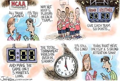 Editorial cartoon U.S. March Madness viewer attention span