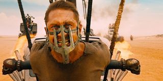 Tom Hardy tied to a car in Mad Max: Fury road