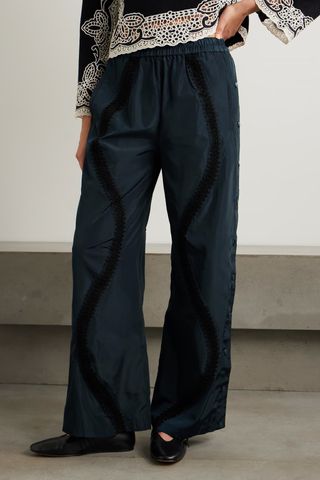 Sea NY Averie Crochet-Trimmed Button-Embellished Shell Wide-Leg Pants