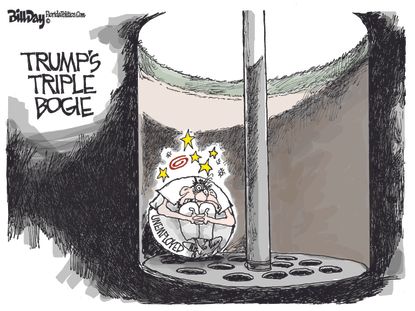 Political Cartoon U.S. Trump Unemployment Golfing Coronavirus Relief
