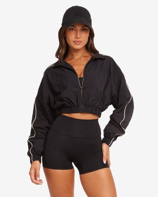 Cropped Windbreaker Jacket | Black