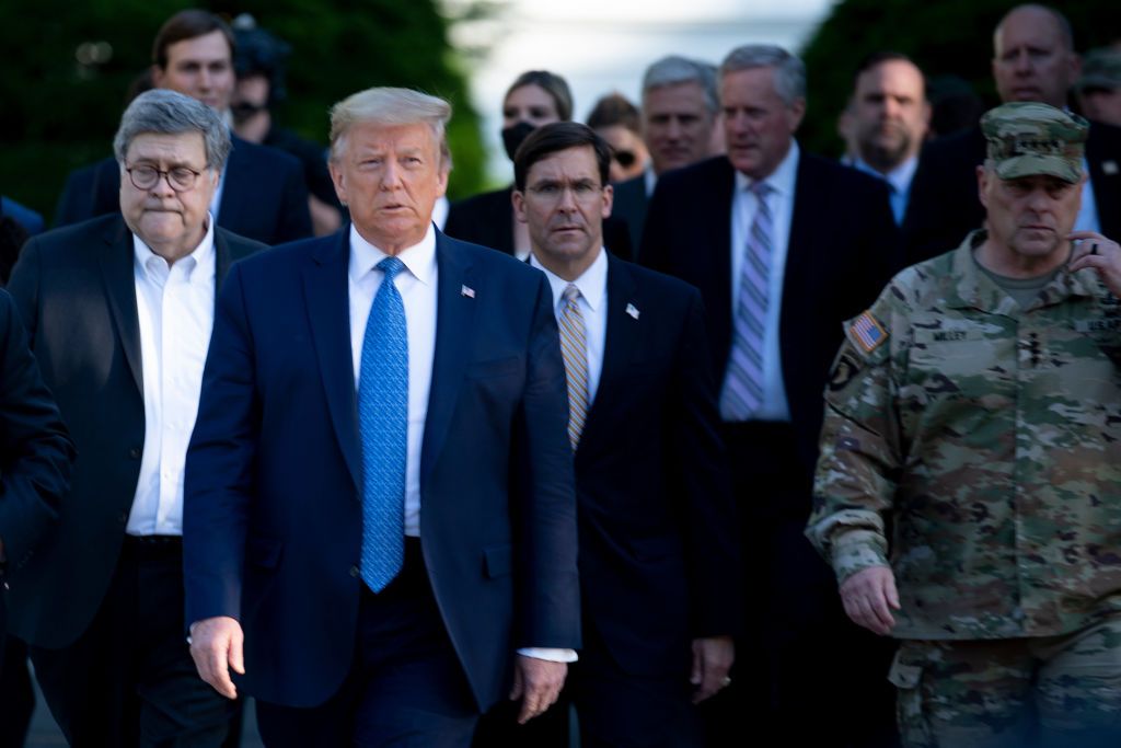 President Donald Trump walks to visit St. John&amp;#039;s Church