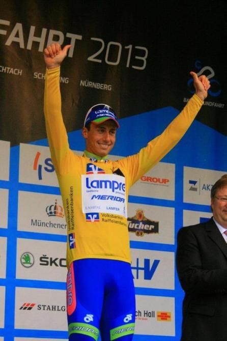 Andriano Malori (Lampre-Merida) took hold of the leader's jersey after victory in the time trial