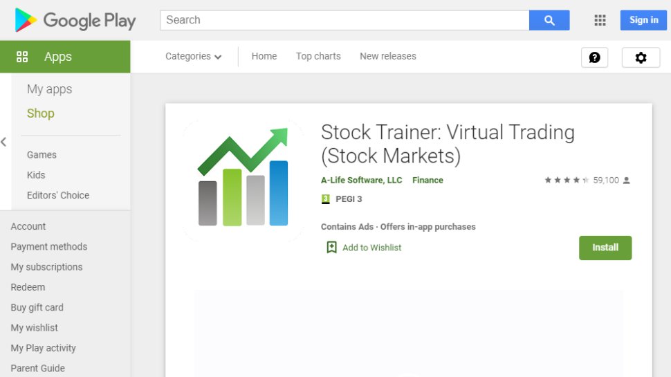 Website screenshot for Stock Trainer