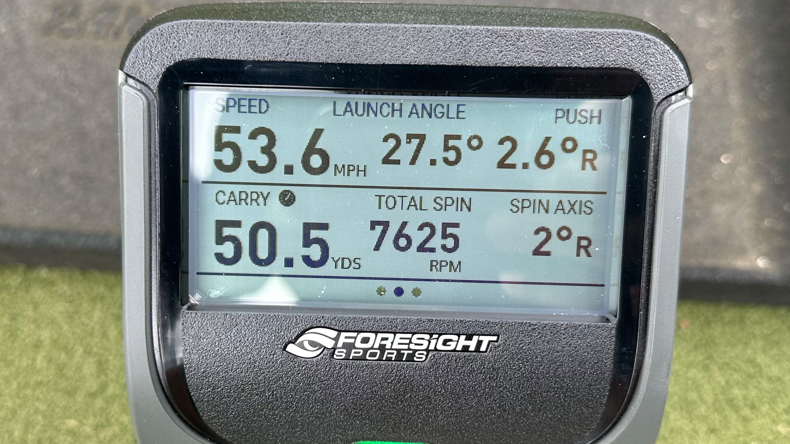 Photo of a Foresight Sports GC3 launch monitor after hitting the TaylorMade MG5 wedge
