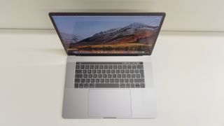 Aerial shot of the Apple MacBook Pro 15in (2018) showing the keyboard and Force Touch trackpad
