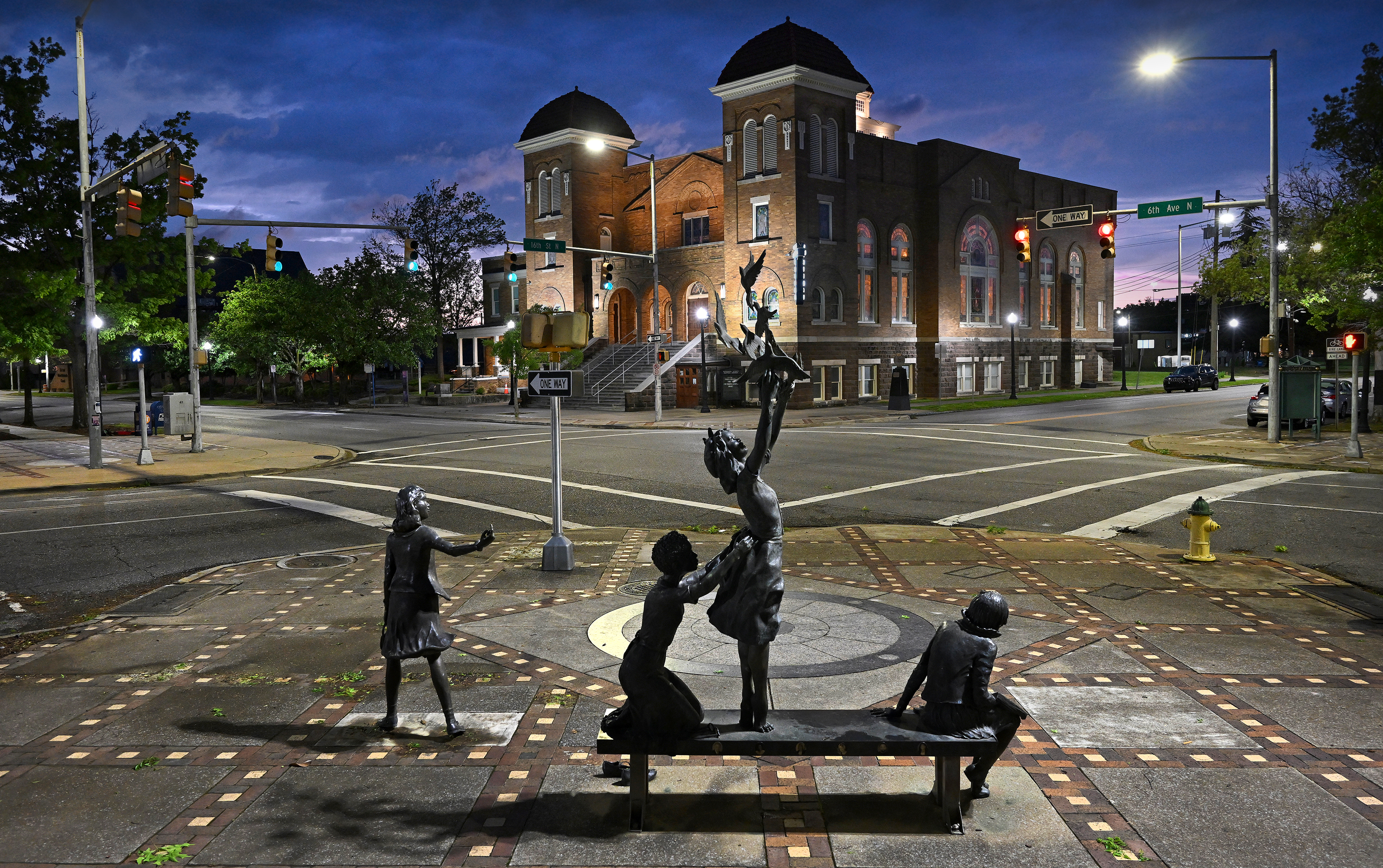 The "Four Spirits" statue in front of the 16th Street Baptist Church in Birmingham, Alabama