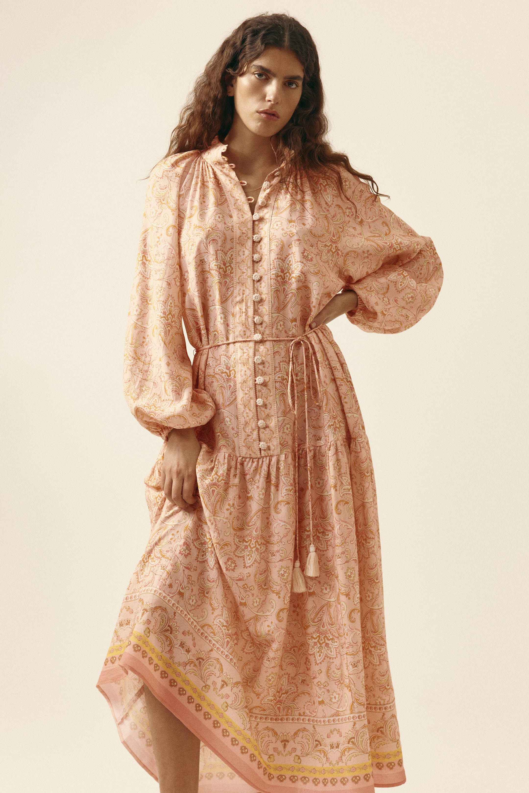 Oversized Viscose-Blend Dress - Powder Pink/paisley