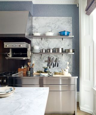 Chef's kitchen with stainless steel surface