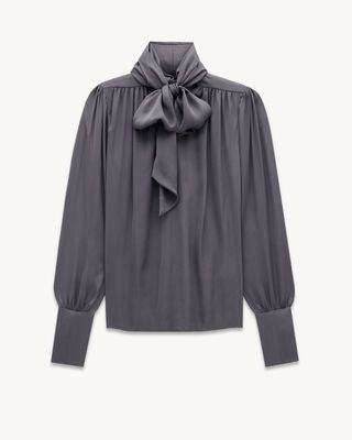 Women's Blouse in Silk Charmeuse in Gris Fonce