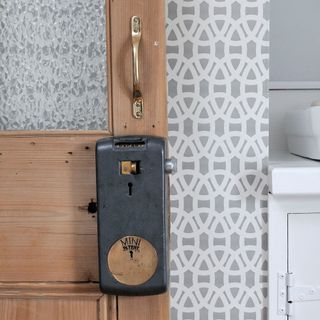 wooden door with door lock and handle
