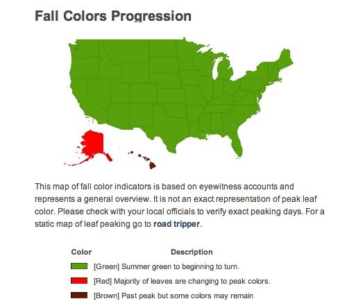 This map made by the U.S. Forest Service shows you where the leaves are turning colors.